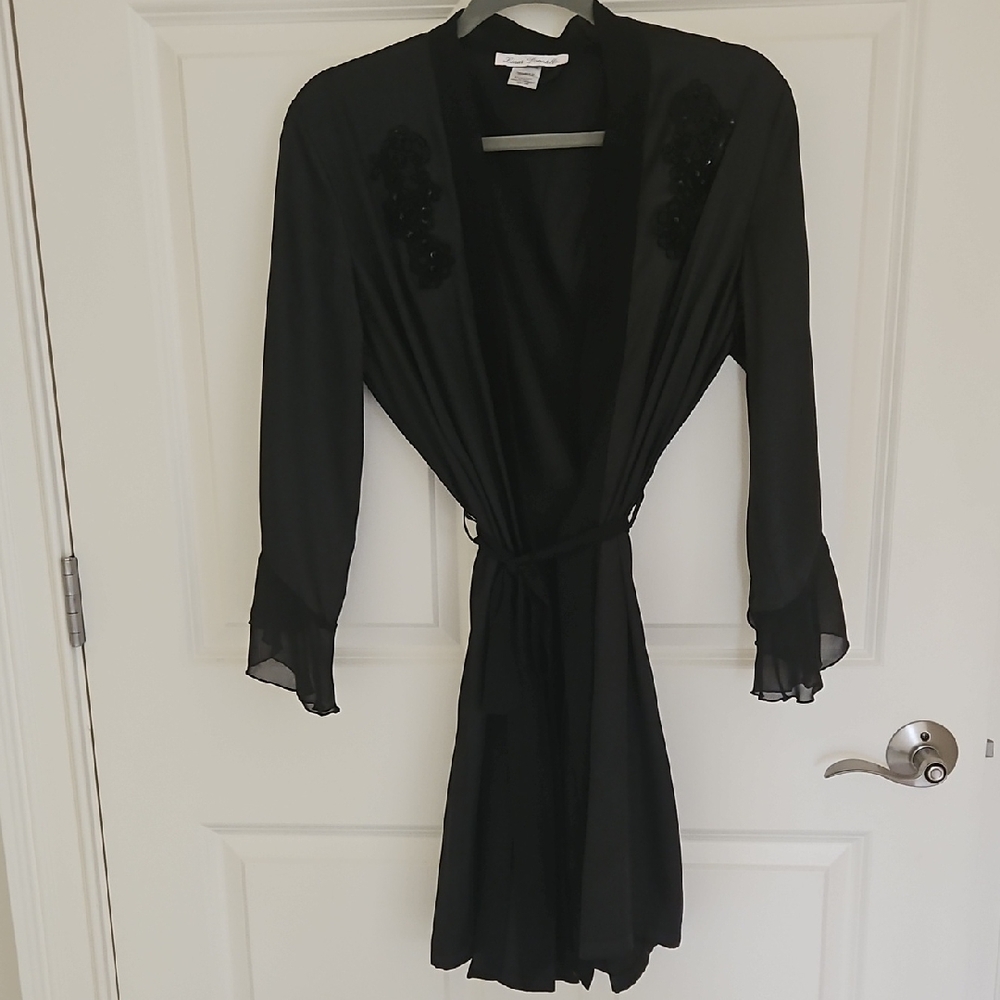 Linea Donatella Elegant Black Satin Robe